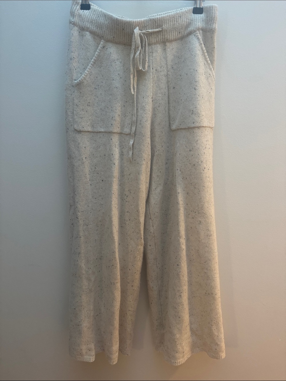PAIGE Speckled Cream Wide-Leg Knit Pants